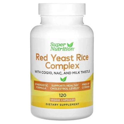 Super Nutrition, Red Yeast Rice Complex with Organic Red Yeast Rice, N-Acetyl Cysteine, Coenzyme Q10, and Milk Thistle Extract, 120 Veggie Capsules