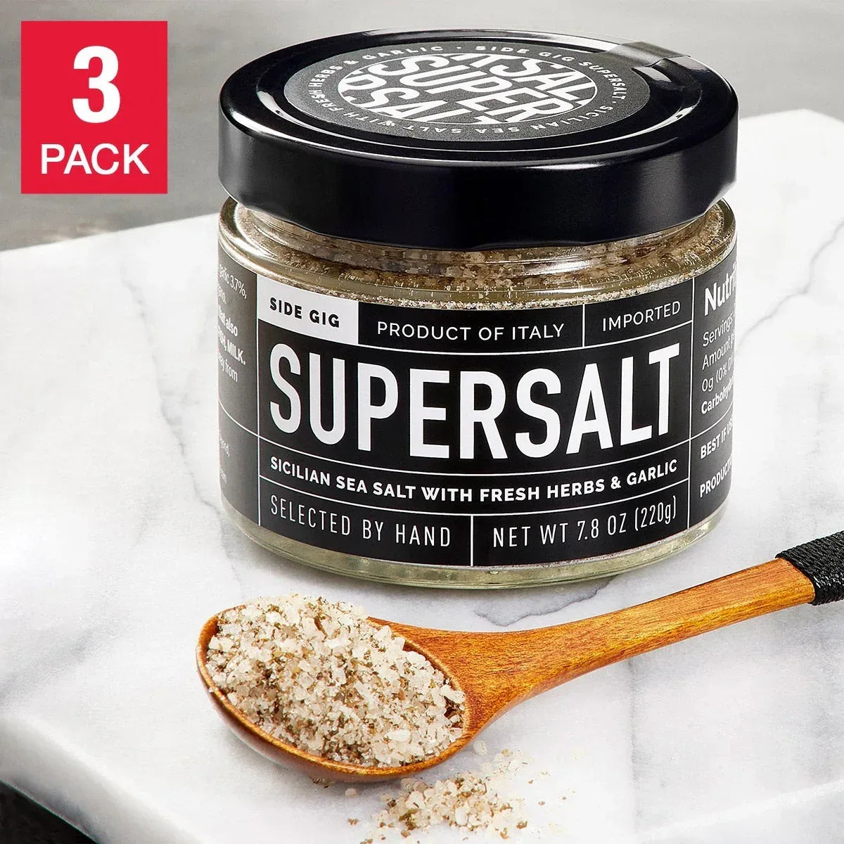 SuperSalt by Side Gig, Premium Sicilian Sea Salt Blend, 3 Pack, 15.6 oz. Total