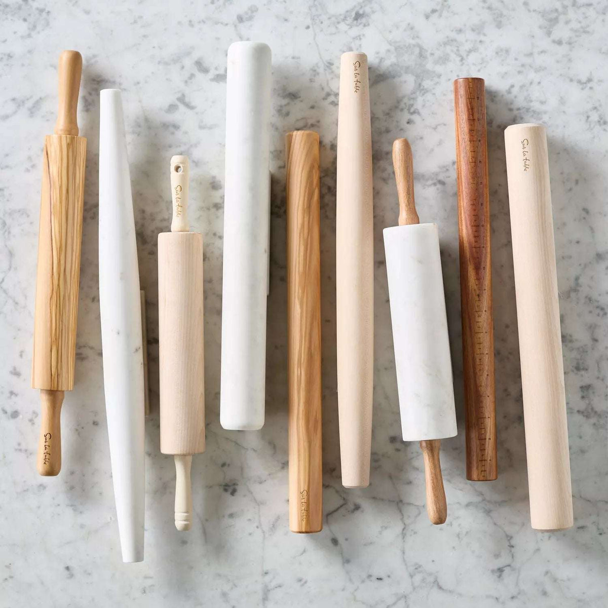 Sur La Table Marble Rolling Pin with Wooden Handles
