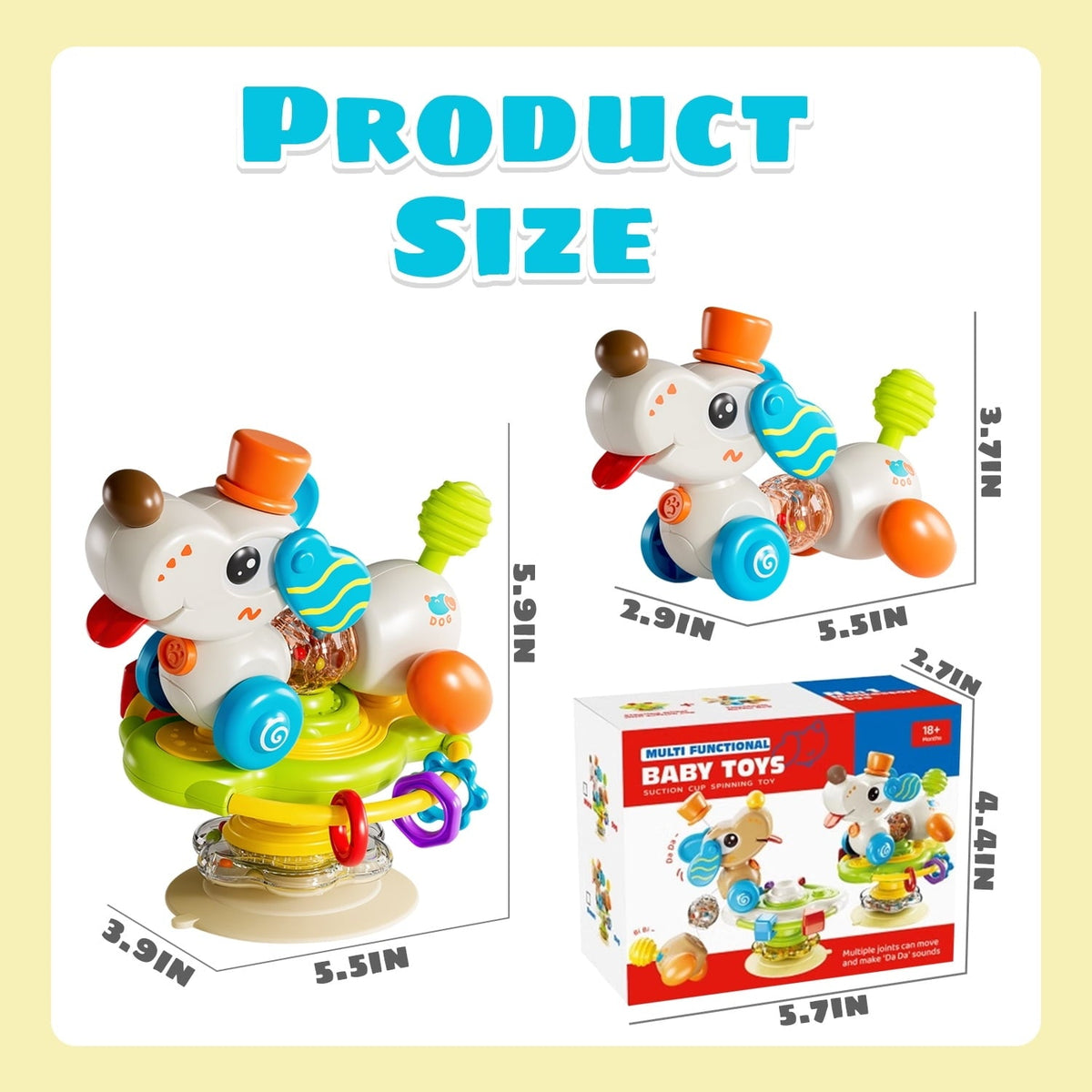 Sytle-Carry Baby Toy, 2-in-1 Suction Cup High Chair Toy, Rattle and Teething Toys for Baby Infant 6 12 Months, Puppy