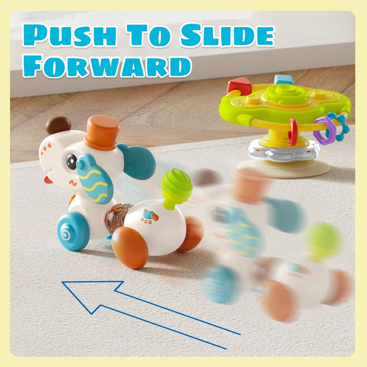 Sytle-Carry Baby Toy, 2-in-1 Suction Cup High Chair Toy, Rattle and Teething Toys for Baby Infant 6 12 Months, Puppy