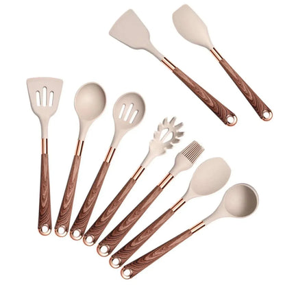 TEAFIRST 9 Pcs Wooden Utensils for Cooking Wooden Utensils for Kitchen, Heat Resistant, Non-Stick