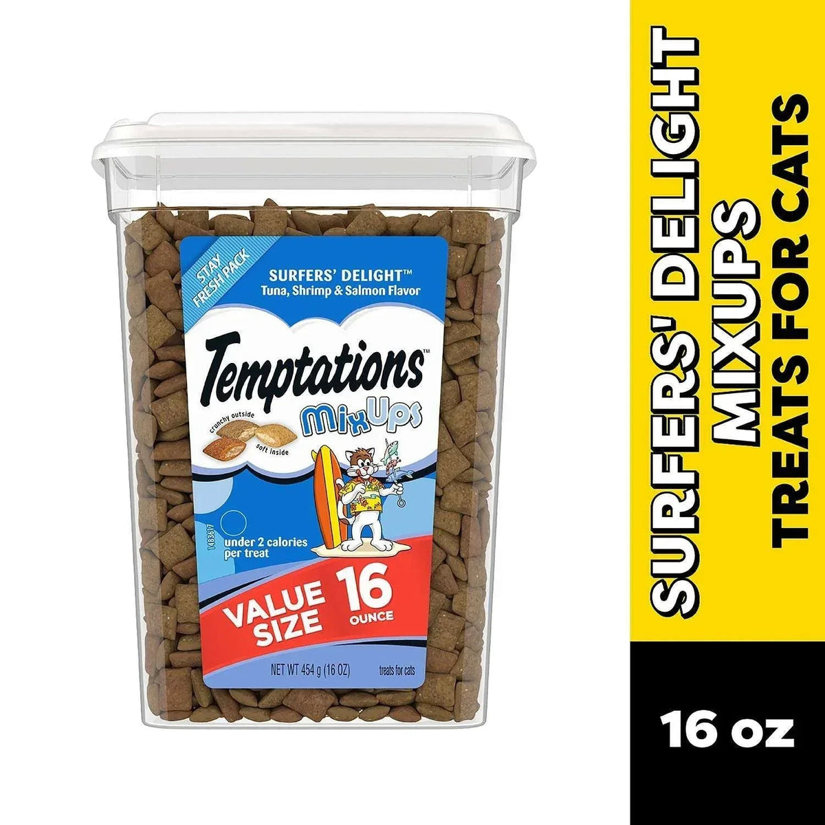 TEMPTATIONS Cat Treats Variety Pack with Tasty Chicken Flavor, Catnip Fever, & Surfers' Delight, 16 oz., 3 tubs