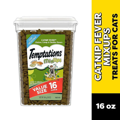 TEMPTATIONS Cat Treats Variety Pack with Tasty Chicken Flavor, Catnip Fever, & Surfers' Delight, 16 oz., 3 tubs