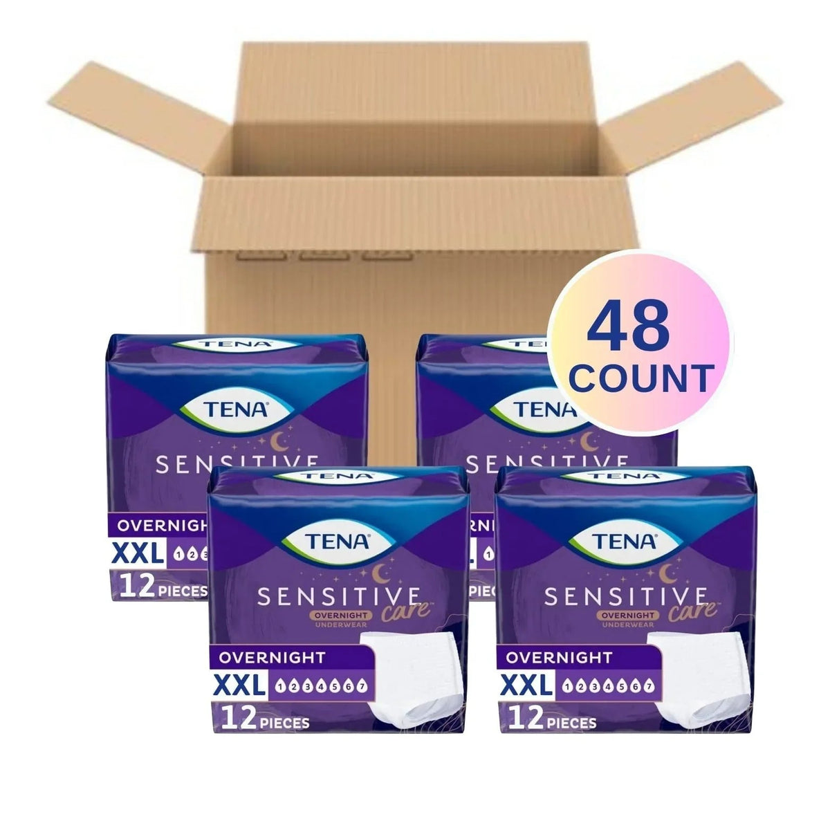 TENA Sensitive Care Overnight Incontinence Underwear for Women, XXL, 48 Count (47in-66in)