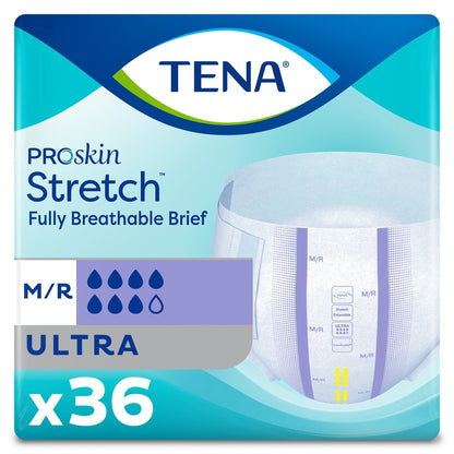 TENA Stretch Ultra Disposable Unisex Adult Incontinence Briefs, Medium, 36 Count, 1 Pack