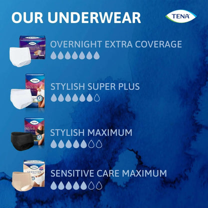 TENA Women Overnight Incontinence Underwear, XXL, 12 Count (Waist size 47in to 66in)