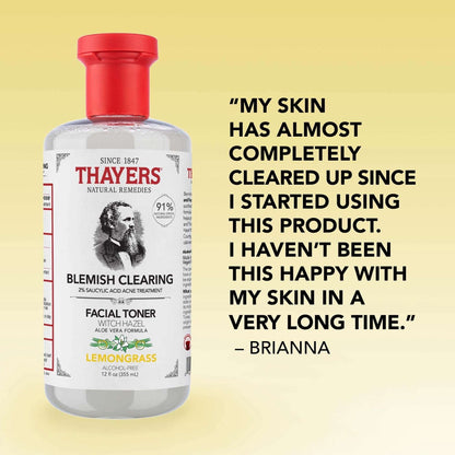 (2 PACK )THAYERS Blemish Clearing Salicylic Acid Toner, Acne Treatment Face Toner with 2% Salicylic Acid, Soothing and Non-Stripping Skin Care 12.0 fl. oz.