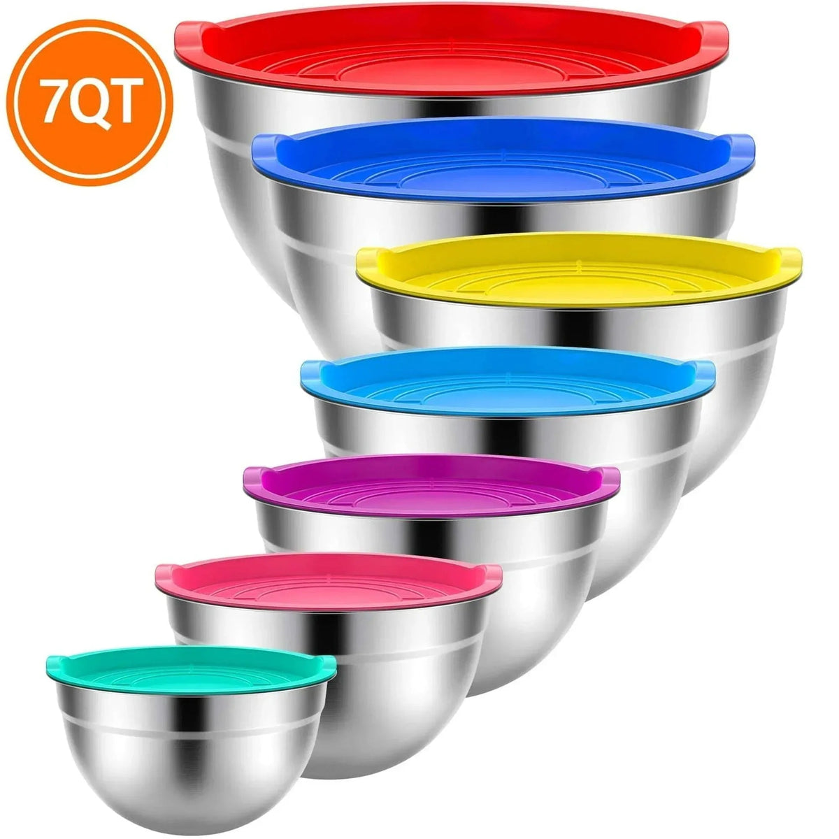 Stainless Steel Mixing Bowls Set, TINANA 6 Pack Mixing Bowls with Lids, Metal Nesting Storage Bowls for Kitchen, 4.5/3/2.5/2/1.5/0.75QT, Great for Prep, Baking, Serving, Khaki