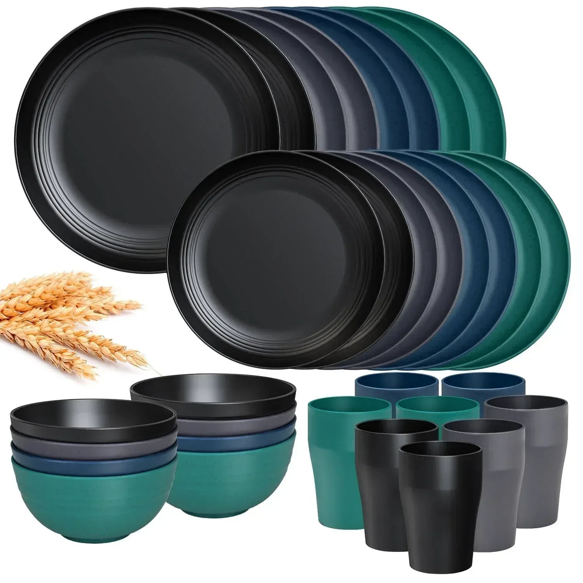 TINANA Wheat Straw Dinnerware Sets, Service for 8, 32 PCS Unbreakable Dinnerware,Microwave Dishwasher Safe