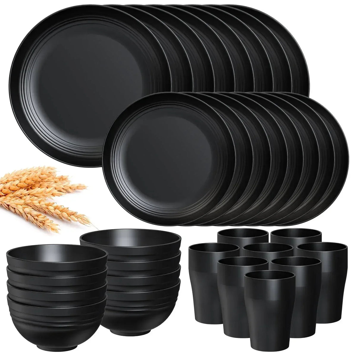 TINANA Wheat Straw Dinnerware Sets, Service for 8, 32 PCS Unbreakable Dinnerware,Microwave Dishwasher Safe