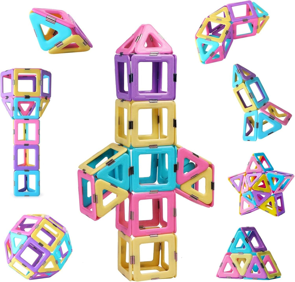 Magnetic Tiles 80pcs Magnet Building Blocks Set Creative Stacking Toys for Kids, 3D DIY Construction Kit Preschool Child Montessori Toys STEM Learning Toys Gifts for Girls Boys 3 4 5 6 7 Years