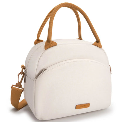 TOURIT Insulated Lunch Box Reusable Lunch Tote Bag, Soft Thermal Cooler Bag Food Container with Adjustable Shoulder Strap for Women Men, Work School Picnic Beach, Cream