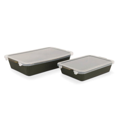 Thyme & Table 4-Piece Stoneware Casserole Dish Bakeware Set, Includes Lids, 9"x13" , 7"x10" Bakers With Lids , White Ribbed