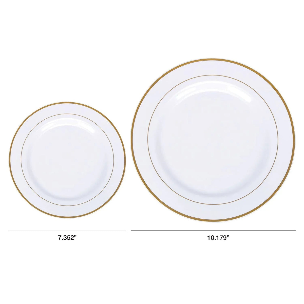 Tableluxe Premium Disposable Round White with Gold Trim Plastic Plates, 7" & 10", 48 ct.