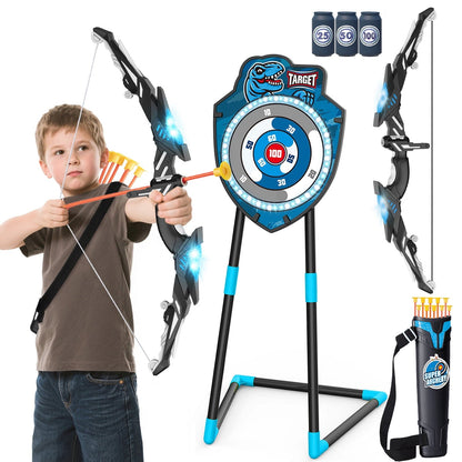Kids LED Standing Archery Set with Bow & Arrows – Outdoor Sports Toy for Boys & Girls Ages 4-12, Safe & Fun Target Practice Game