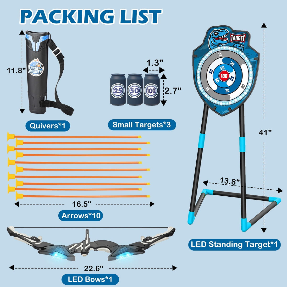 Kids LED Standing Archery Set with Bow & Arrows – Outdoor Sports Toy for Boys & Girls Ages 4-12, Safe & Fun Target Practice Game