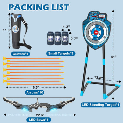 Kids LED Standing Archery Set with Bow & Arrows – Outdoor Sports Toy for Boys & Girls Ages 4-12, Safe & Fun Target Practice Game