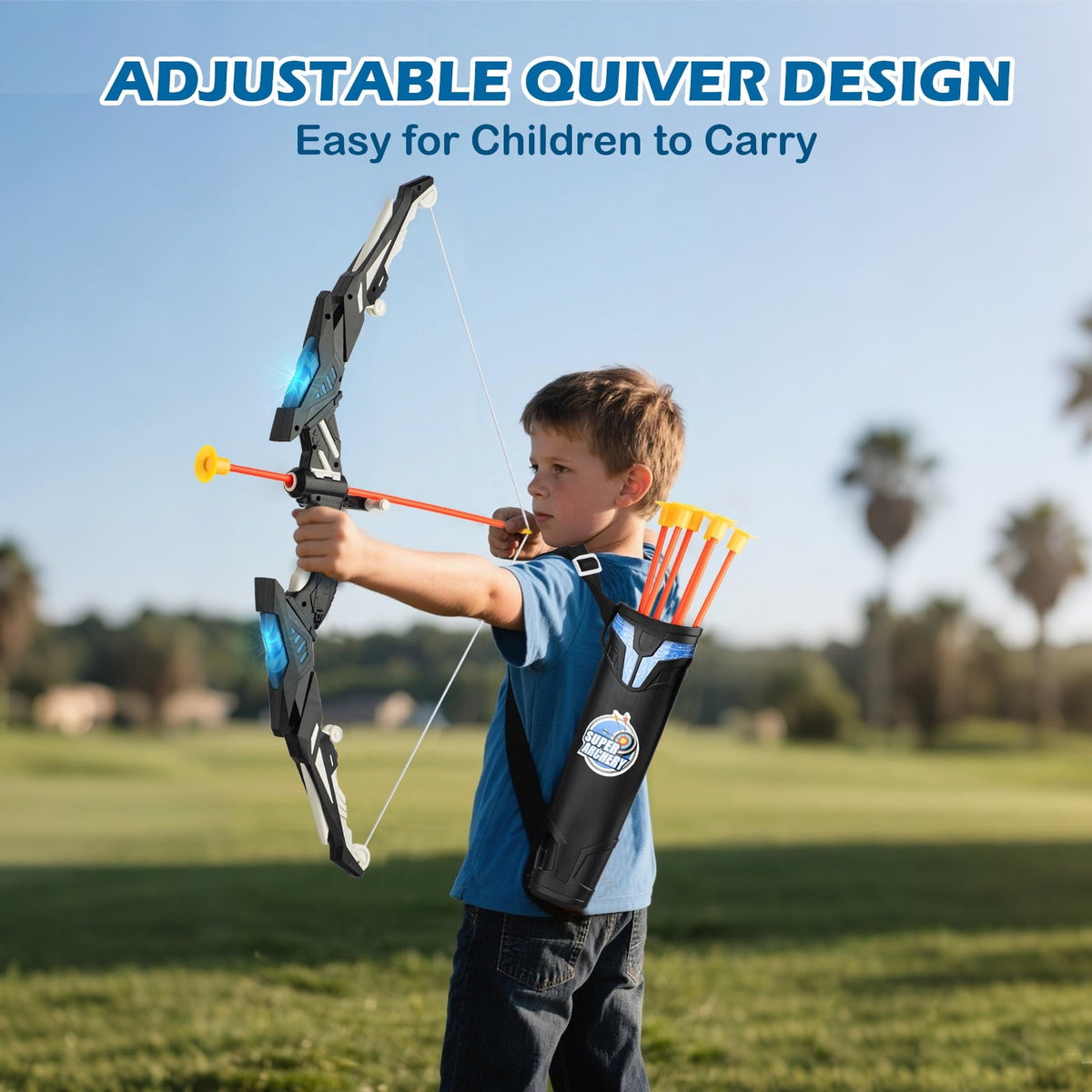 Kids LED Standing Archery Set with Bow & Arrows – Outdoor Sports Toy for Boys & Girls Ages 4-12, Safe & Fun Target Practice Game