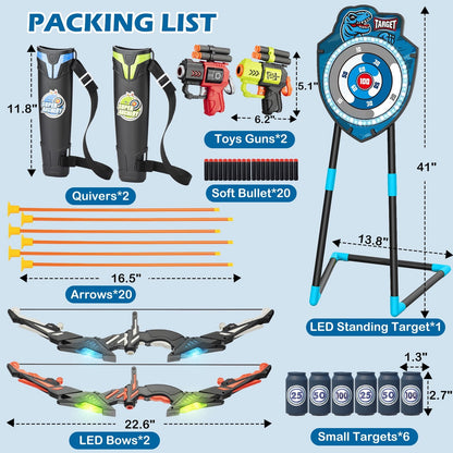 Kids LED Standing Archery Set with Bow & Arrows – Outdoor Sports Toy for Boys & Girls Ages 4-12, Safe & Fun Target Practice Game