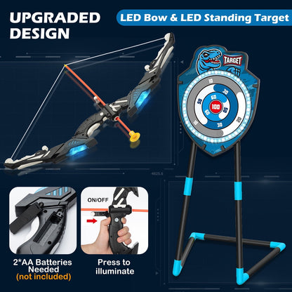 Kids LED Standing Archery Set with Bow & Arrows – Outdoor Sports Toy for Boys & Girls Ages 4-12, Safe & Fun Target Practice Game