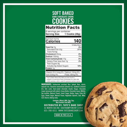 Tate's Bake Shop Soft Baked Cookies Dark Chocolate Chunk, 4 x 8 oz Bags