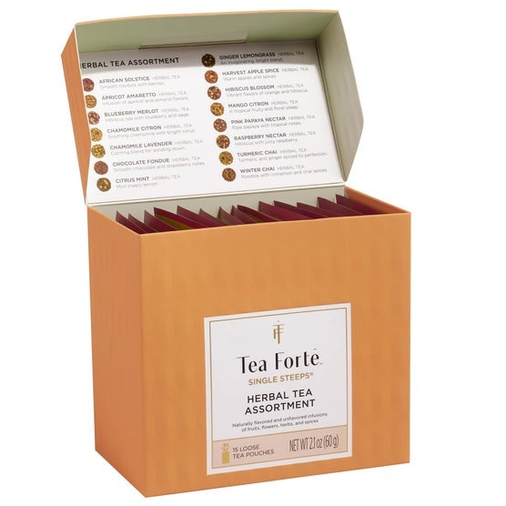 Tea Forté Single Steeps Sampler Bundle with 30 Loose Leaf Tea Pouches & 1 Fiore Steeping Cup