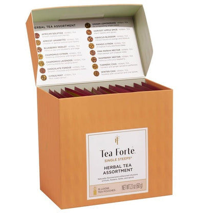 Tea Forté Single Steeps Sampler Bundle with 30 Loose Leaf Tea Pouches & 1 Fiore Steeping Cup
