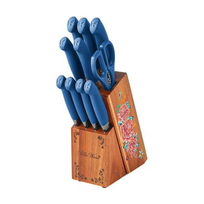 The Pioneer Woman Breezy Blossoms 11-Piece Stainless Steel Knife Block Set, Teal