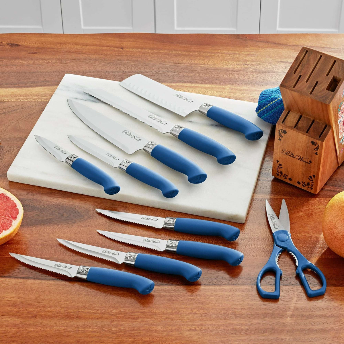The Pioneer Woman Breezy Blossoms 11-Piece Stainless Steel Knife Block Set, Teal