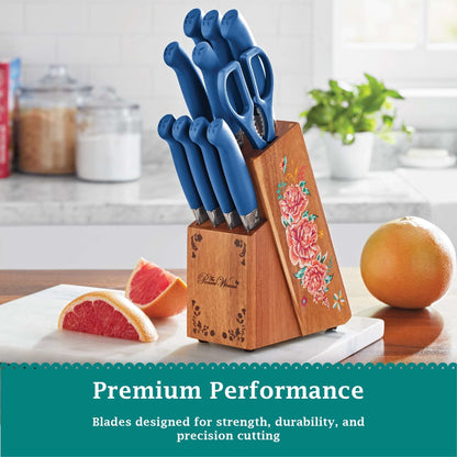 The Pioneer Woman Breezy Blossoms 11-Piece Stainless Steel Knife Block Set, Teal