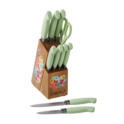 The Pioneer Woman Breezy Blossoms 11-Piece Stainless Steel Knife Block Set, Teal