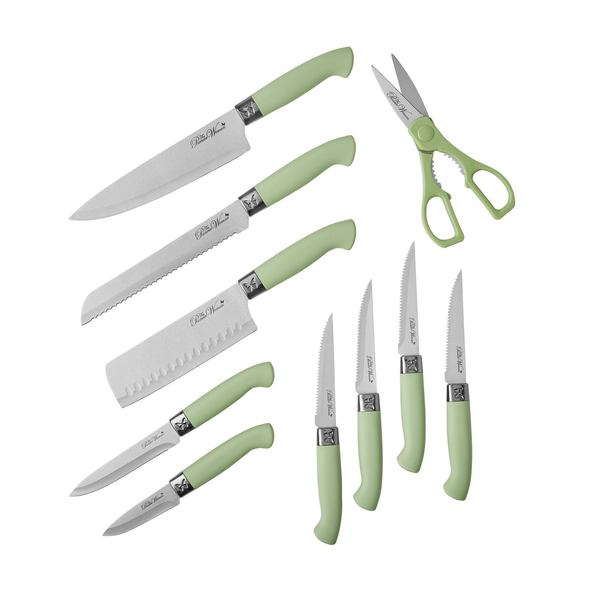 The Pioneer Woman Breezy Blossoms 11-Piece Stainless Steel Knife Block Set, Teal