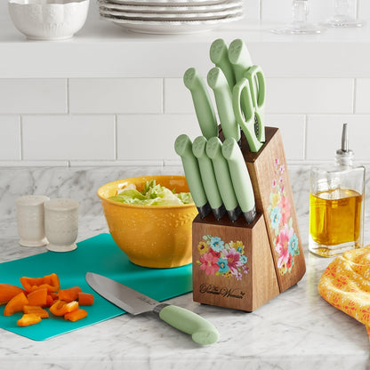The Pioneer Woman Breezy Blossoms 11-Piece Stainless Steel Knife Block Set, Teal
