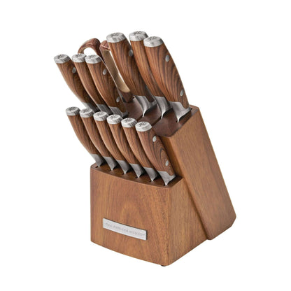 The Pioneer Woman 14-Piece Knife Block Set Stainless Steel Knives with Ergonomic Handle, Black