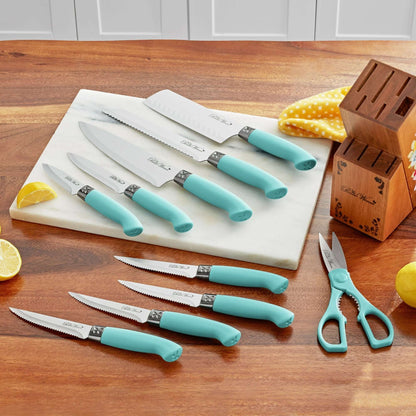 The Pioneer Woman Breezy Blossoms 11-Piece Stainless Steel Knife Block Set, Teal