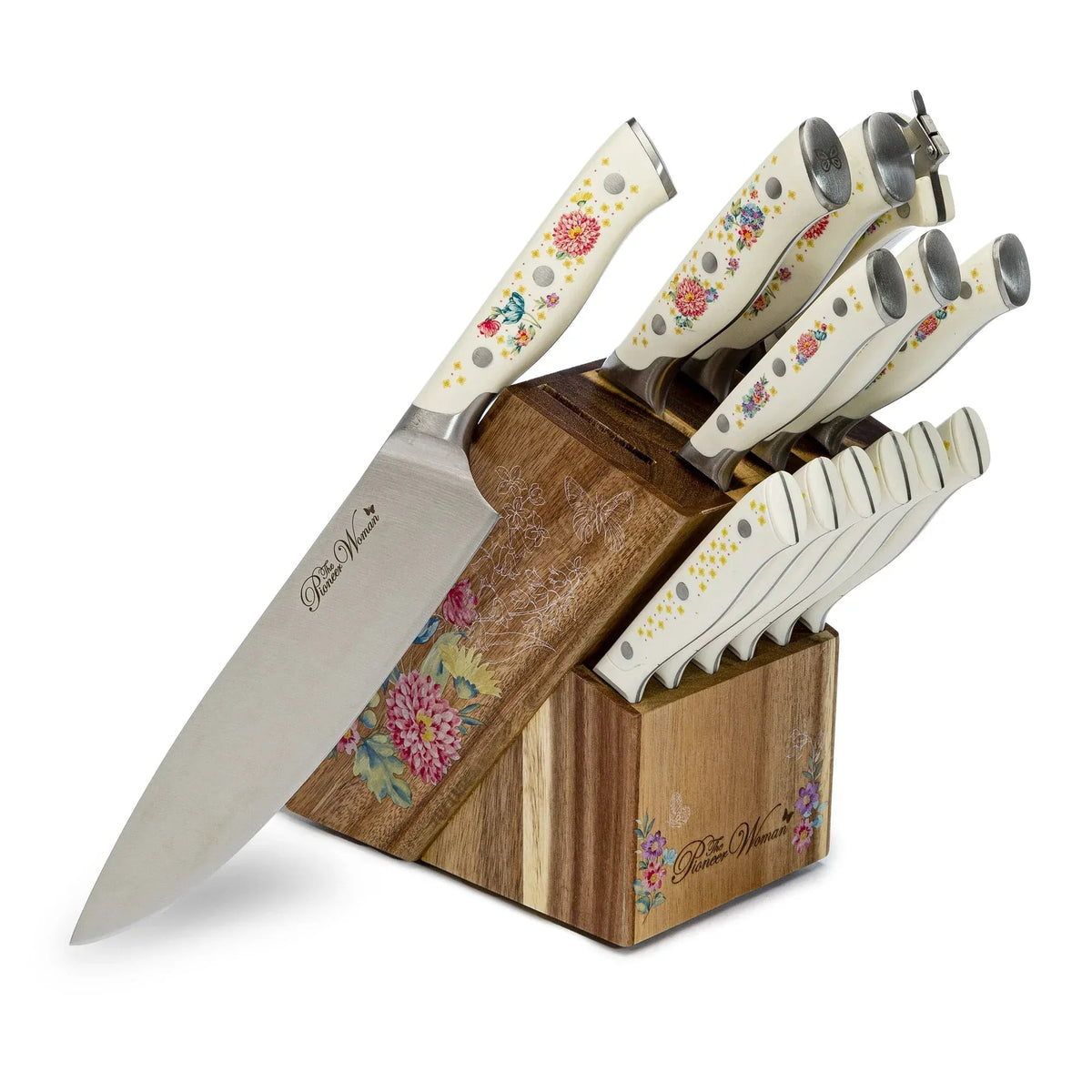 The Pioneer Woman Pioneer Signature 14-Piece Stainless Steel Knife Block Set, Red