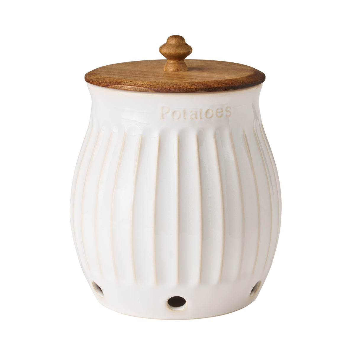 The Pioneer Woman Colette Stoneware Onion, Garlic & Potato  Keeper, White