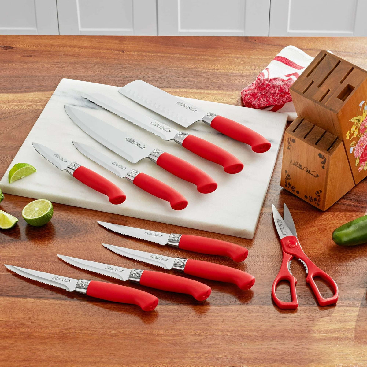 The Pioneer Woman Breezy Blossoms 11-Piece Stainless Steel Knife Block Set, Teal