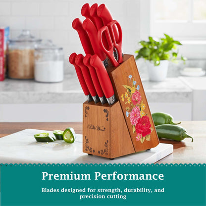 The Pioneer Woman Breezy Blossoms 11-Piece Stainless Steel Knife Block Set, Teal