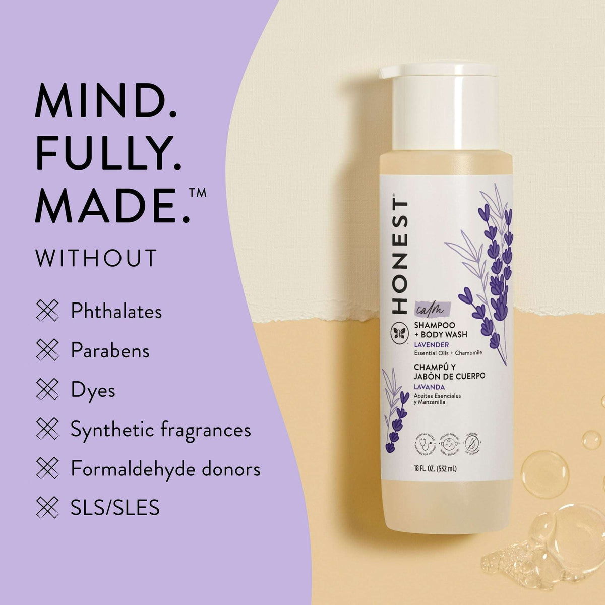 The Honest Company Baby Shampoo and Body Wash in Calm Lavender, 18 fl oz