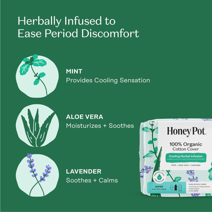 The Honey Pot Company, Herbal Super Pads with Wings, Organic Cotton Cover, 16 ct. (PACK OF 3 )