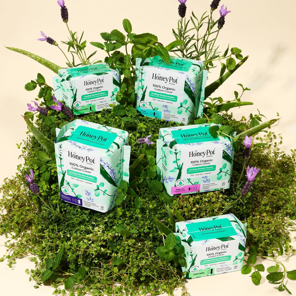 The Honey Pot Company, Herbal Super Pads with Wings, Organic Cotton Cover, 16 ct. (PACK OF 3 )