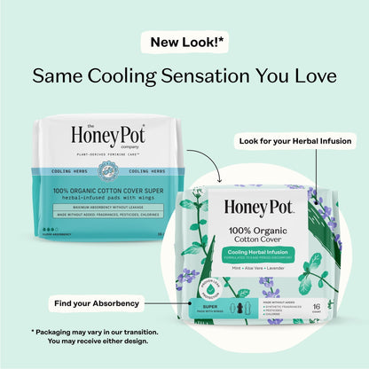 The Honey Pot Company, Herbal Super Pads with Wings, Organic Cotton Cover, 16 ct. (PACK OF 3 )
