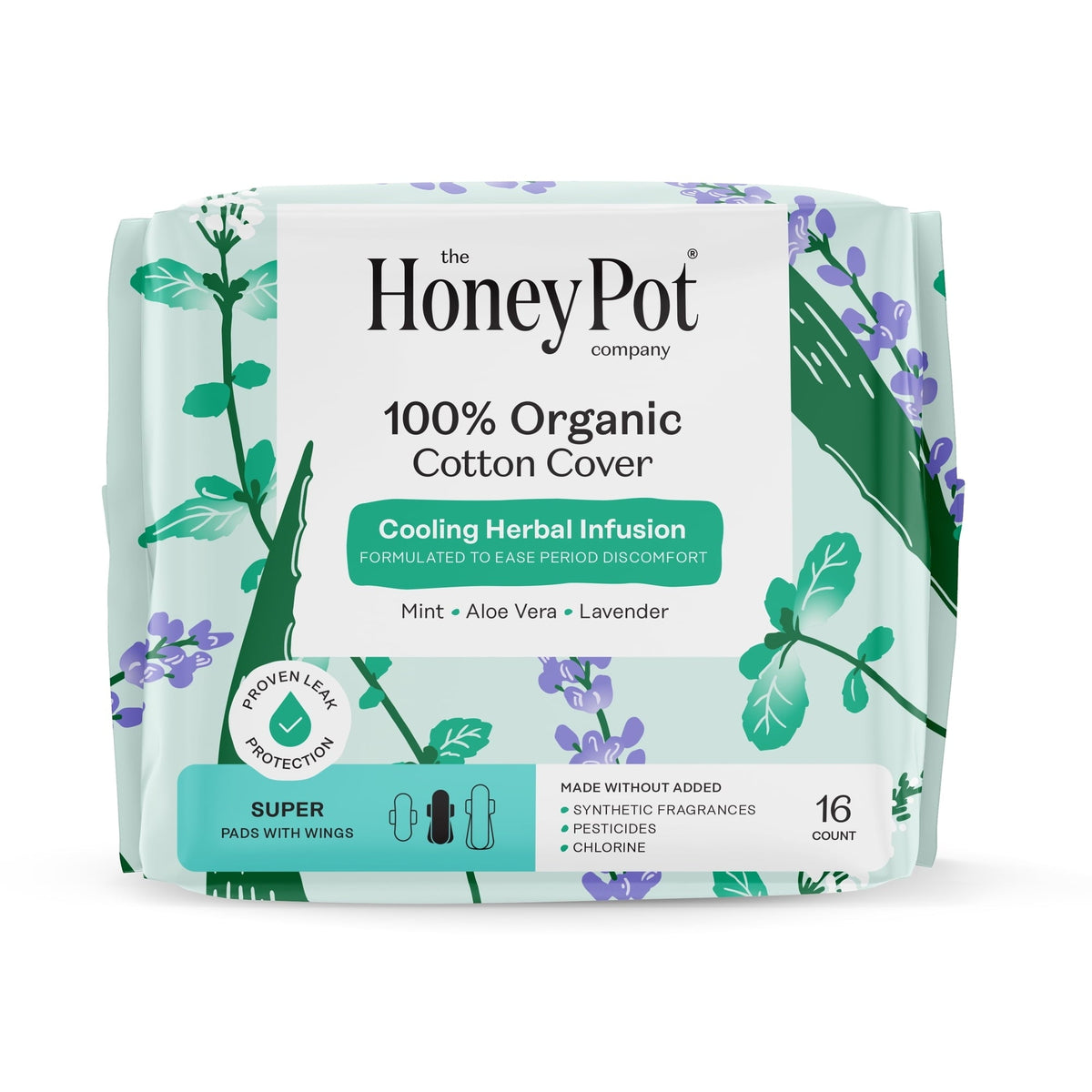 The Honey Pot Company, Herbal Super Pads with Wings, Organic Cotton Cover, 16 ct. (PACK OF 3 )