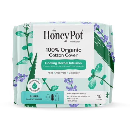 The Honey Pot Company, Herbal Super Pads with Wings, Organic Cotton Cover, 16 ct. (PACK OF 3 )