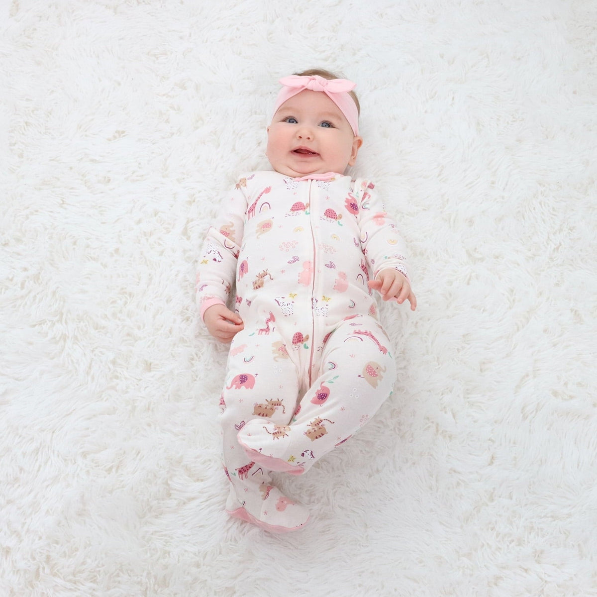 The Peanutshell Layette Gift Set for Baby Girls, 23 Essential Pieces, Pink Rainbow Safari Animals