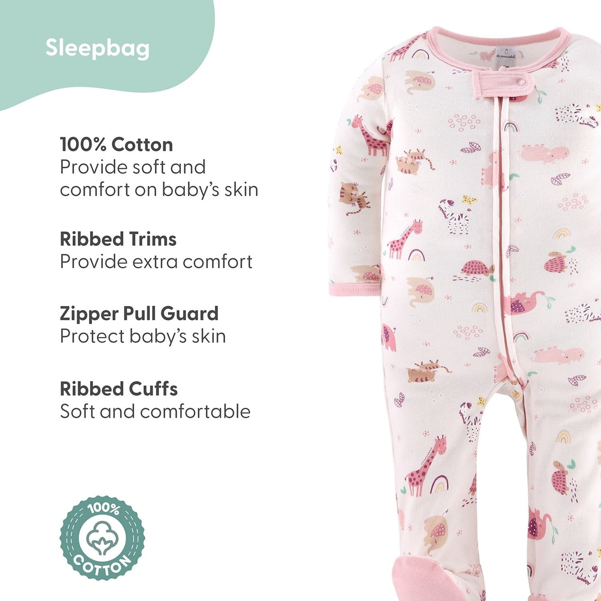 The Peanutshell Layette Gift Set for Baby Girls, 23 Essential Pieces, Pink Rainbow Safari Animals