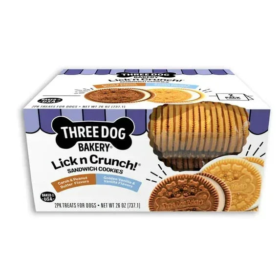 Three Dog Bakery 2-Pack Lick'n Crunch! Carob & Peanut Butter/Golden & Vanilla