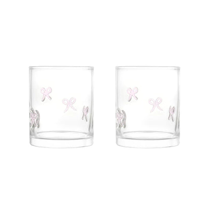 Thyme & Table 12 fl oz Valentine's Day Pink Bows Charm Drinking Glasses, Set of 2